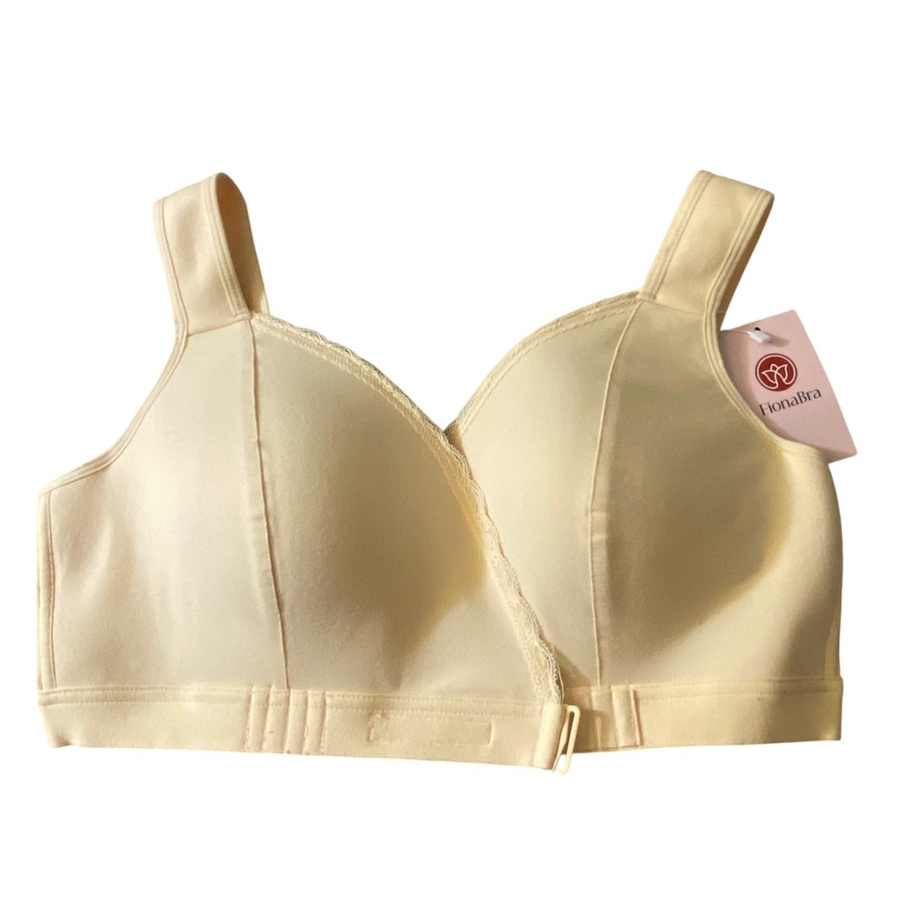 FionaBra Wireless‎ Front Closure Bra Wide Straps Padded Cotton XL-UP Neutrals